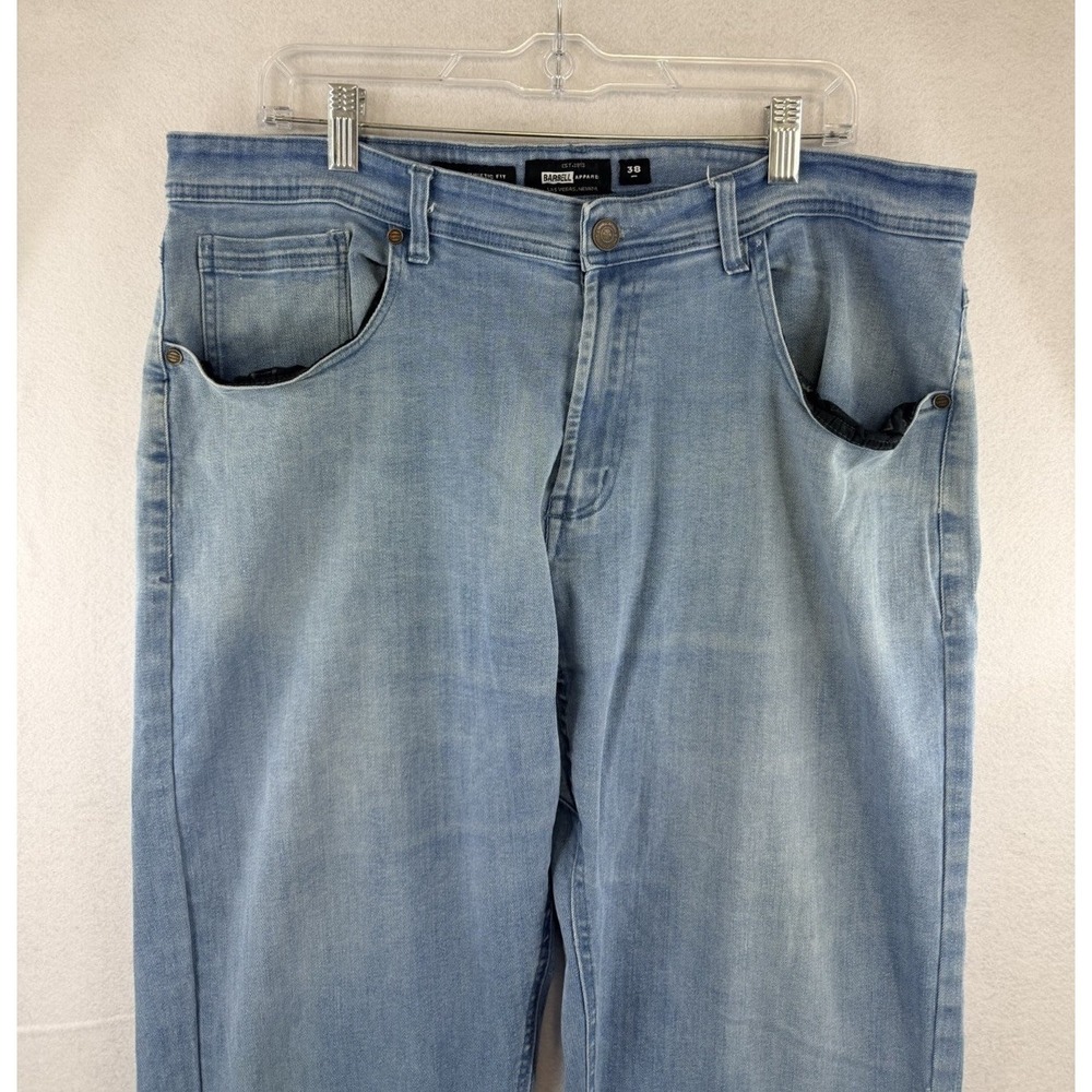 Barbell Apparel Jeans Mens 38‎ Blue Athletic Straight Fit Light Wash, FLAW